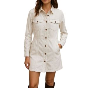 Frye Cream Long Sleeve Denim Button Down Dress Size Large